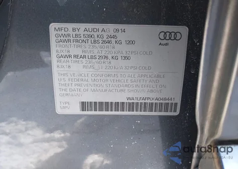 2015 Audi Q5 2.0T Premium из США, поврежденный, VIN WA1LFAFP0FA048441